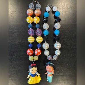 Disney Princess Snow White Jasmine Chunky Bubblegum Bead Necklaces Lot Of 2